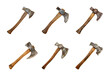 © degungpranasiwi - collection of axe with wooden handle isolated on a transparent background, cut out, PNG