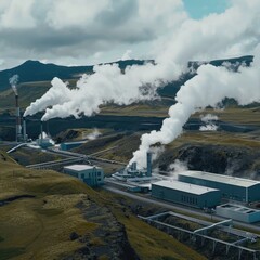 A geothermal power plant harnessing eartha??s heat to generate clean electricity in a volcanic region