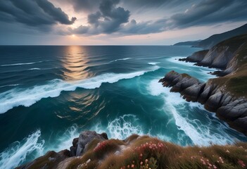 Beautiful beach scenery, high angle view of the sea