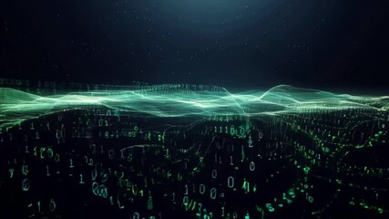 binary code streaming waves of digital information and data Generative AI