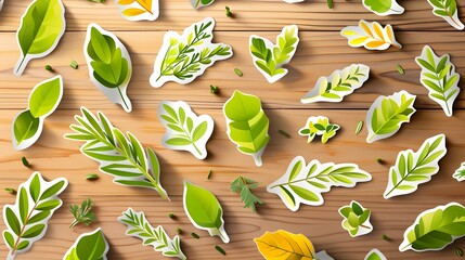 Poster - Summer Savory Herb Leaves Sticker Collection with Abstract Interpretations