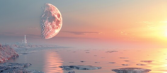 Wall Mural - Moonrise Over a Tranquil Sea