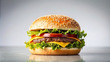 Poster - Hamburger isolated on background, hamburger, fast food, burger, isolated,background, American, meal, beef, cheese, lettuce