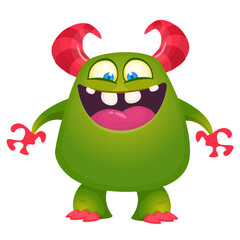 Poster - Funny cartoon monster with funny face. Halloween vector illustration. Great for package design or party decoration