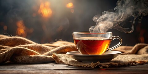 Sticker - A cozy cup of tea with steam rising, tea, drink, beverage, hot, comfort, relax, aroma, herbal, tea time, teacup, relaxation, mint