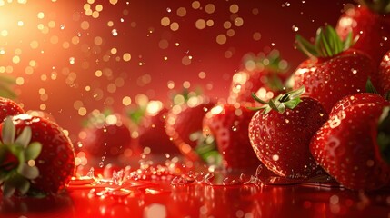 Sticker - A close-up of fresh strawberries with sparkling drops of water, highlighting their vibrant red color and freshness.