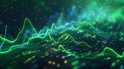 Abstract digital wave with green light.