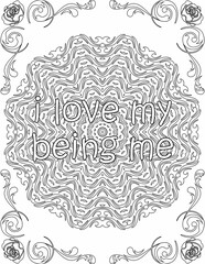 Printable mandala coloring page for kids and adults with affirmation quote for self talk and self care. it helps to succeed and struggle against life to enjoy the tough journey
