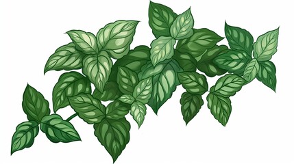 Canvas Print - An mint plant with green leaves, isolated on a white background. Anime foliage, anime background