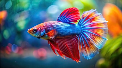 Canvas Print - Vibrant beta fish swimming in a tropical aquarium, tropical, colorful, aquatic, aquarium, exotic, vibrant, pet, fins