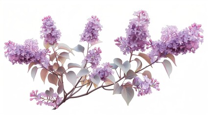 Canvas Print -  lilac bush with purple flowers on a white background . Anime foliage, anime background