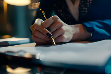 Wall Mural - Close up of unrecognizable woman signing a contract