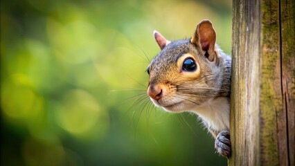 Canvas Print - Curious squirrel peeking out from the side, squirrel, curious, cheerful, animal, wildlife, adorable, peeking, hiding, curiosity