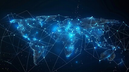 Global network connection. World map with glowing lines and dots.
