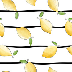 Poster - Seamless pattern with lemon on strip background