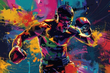 Wall Mural - Abstract colorful illustration of MMA fighter