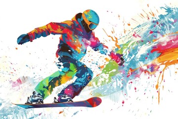 Wall Mural - Abstract colorful illustration of snowboard man