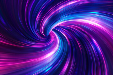 Wall Mural - Neon glowing circle lines making a tunnel with vanishing point. Color lights abstract motion. Speed effect. Colorful wave spiral curve. Black background. Chaos wavy texture. Parallel pattern.