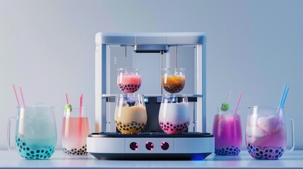 Wall Mural - An automated bubble tea robot creating custom drinks with precision