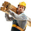 © AlexCaelus - Construction worker carrying wooden beams on a building site, showcasing strength and dedication in manual labor.