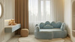© YULIYA - Interior of a children's room with a blue sofa.
