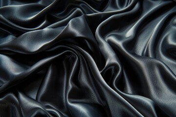 Wall Mural - smooth, luxurious black silk fabric draped and illuminated, creating soft folds and shadows