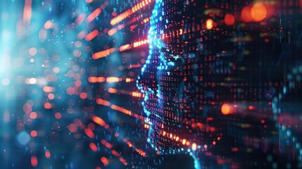 Digital Face Composed Of Binary Code