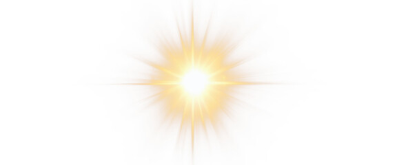 bright, glowing orange and yellow starburst effect with radiant energy beams isolated on transparent