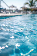 Wall Mural - Close-up of rippling water in a swimming pool, capturing the refreshing and inviting essence of a summer day.