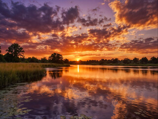 Wall Mural - sunset over lake