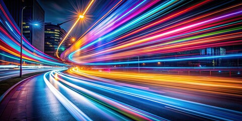 Wall Mural - Blurred motion of colorful light trails in the night , light streaks, long exposure, abstract, motion blur, vibrant