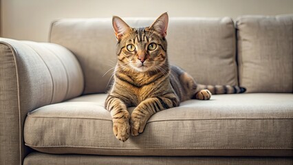 Poster - A cat lounging on a sofa, cat, pet, feline, relaxation, resting, comfortable, cozy, domestic, animal, lazy, cute, fur, whiskers