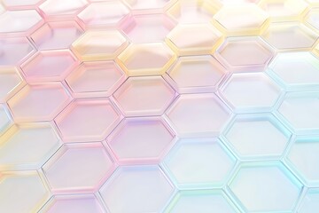 Wall Mural - A series of overlapping, translucent hexagons in pastel colors, creating a honeycomb pattern. The use of soft gradients and gentle lighting adds depth and softness.