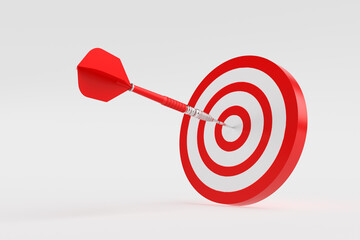 Poster - Red dart hitting center of target on white background