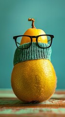 Sticker - A pear wearing a beanie and glasses. AI.