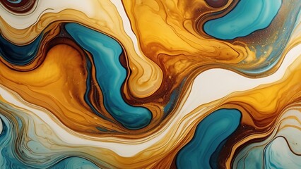 Wall Mural - Abstract fluid art painting in alcohol ink with golden and blue