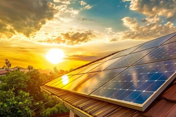 Wall Mural - eco friendly home solar panel system harnessing sun power for sustainable living