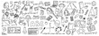© ApoevArt - Doodle icons of school supplies set on white background. Variety of hand-drawn educational tools in simple monochrome ideal for school-related designs