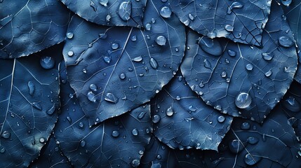 Wall Mural - close-up of blue leaves with water droplets.