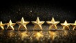 © Wanlop - Sparkling golden stars arranged in a perfect row on a luxurious black velvet background with subtle shine and depth.