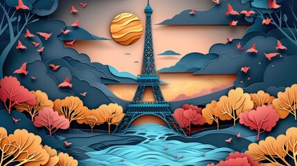 Wall Mural - paper cutting of the eiffel tower