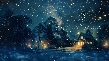 Starry night sky with a touch of whimsy, great for dreamy and imaginative projects. 
