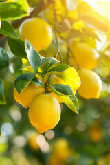 Wall Mural - Lemons on a branch in the morning sunlight