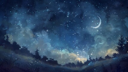 Starry night sky with a touch of whimsy, great for dreamy and imaginative projects. 