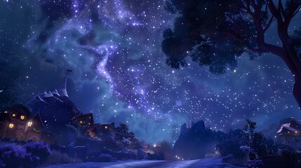 Starry night sky with a touch of whimsy, great for dreamy and imaginative projects. 