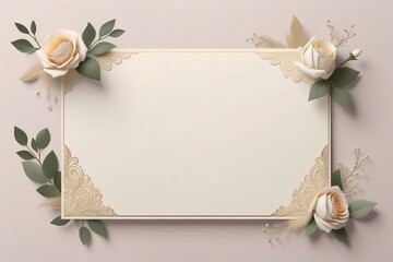 Wall Mural - A vintage greeting card with a single white rose and a gold frame perfect for a romantic weeding invitation