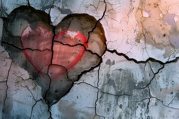 Poster - A broken heart. Drawing of a heart on a cracked wall. Broken relationships. Treason and betrayal. Past love. 