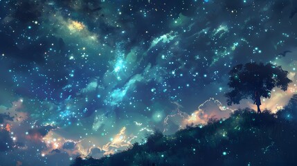 Starry night sky with a touch of whimsy, great for dreamy and imaginative projects. 