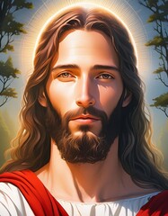 Wall Mural - Portrait of Christ - Depiction of Jesus Christ - Peaceful and Calming Image - Savior of Humanity and Mankind - Image of Christianity - The Shepherd from Jerusalem - Artwork 