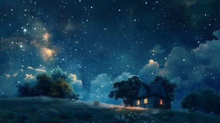 Starry night sky with a touch of whimsy, great for dreamy and imaginative projects. 